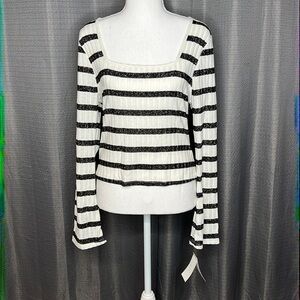 TEN SIXTY SHERMAN LARGE BLACK SPARKLY & WHITE SWEATER NWT